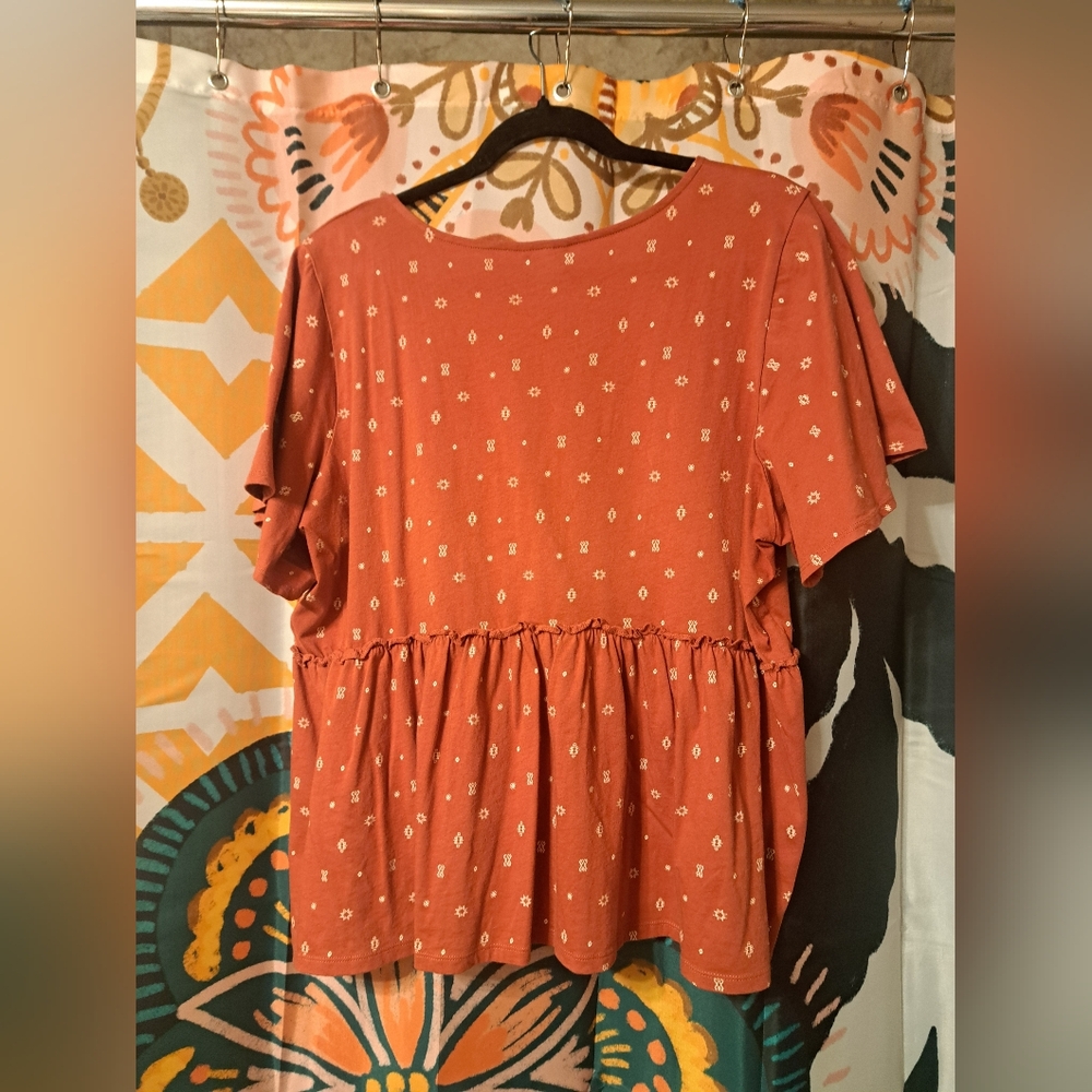 Torrid Rust Floral Tie-Front Peplum Tunic - Picture 3 of 3